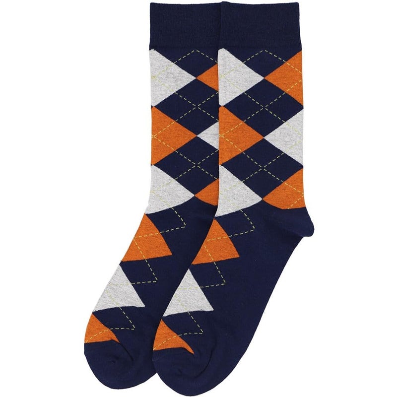 tiemart Men's Socks, One Pair (Navy Blue and Orange Argyle) - Image 4